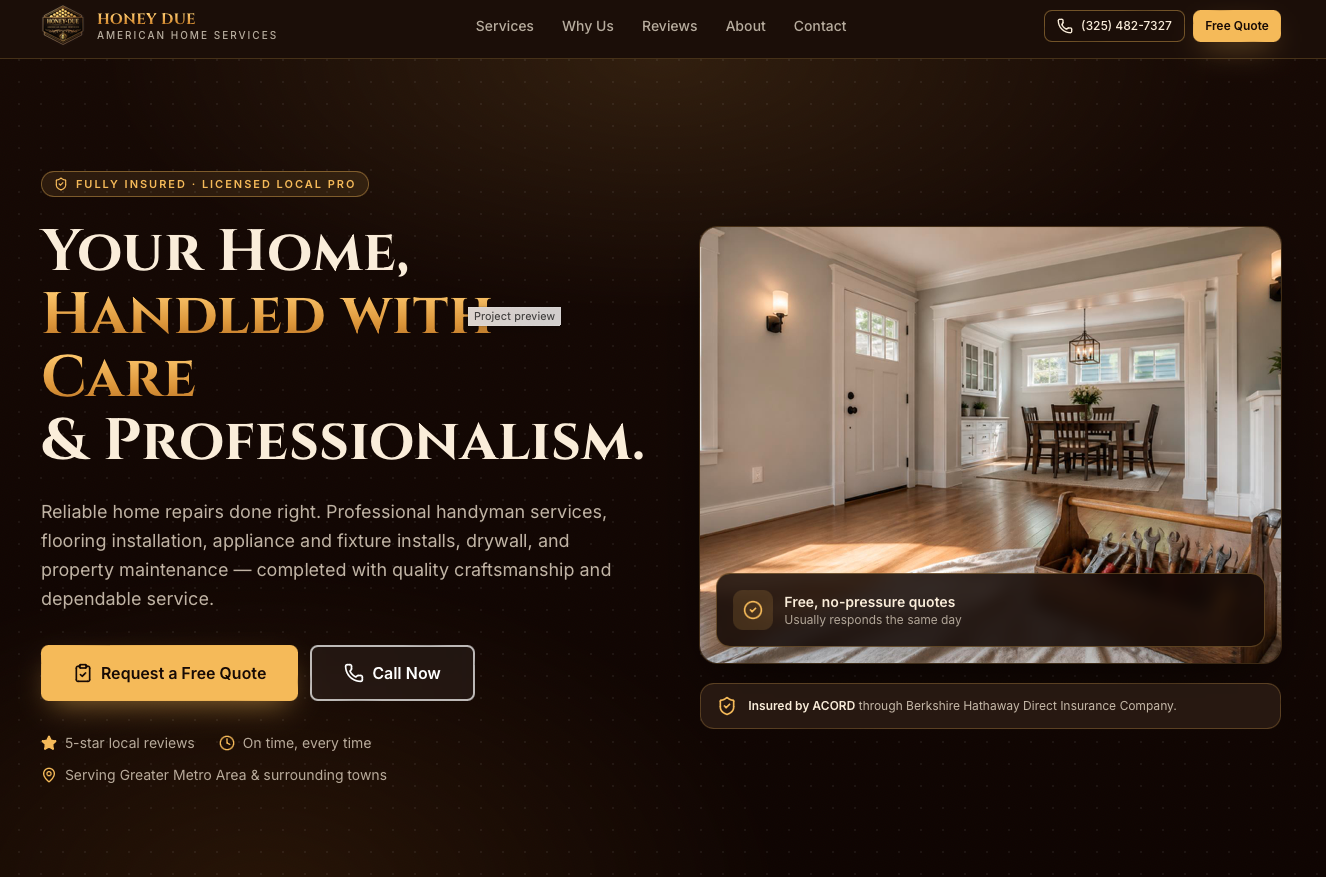 Honey Due website preview